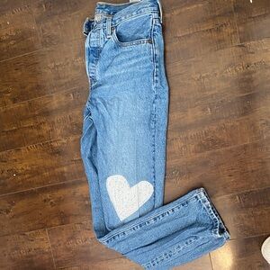 Levi's Classic Blue Straight Leg Jeans with Heart Detail